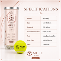 Balle de tennis Nodex MUSE, dernière version, extra résistante, en feutre et caoutchouc naturel, noyau pressurisé, rebond élevé, logo OEM, certification ITF.