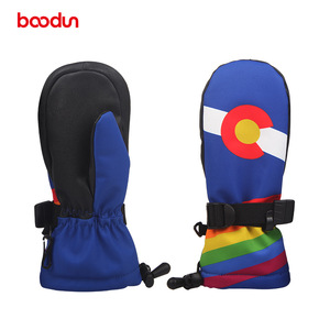 Guantes de esquí para niños, con estampado por sublimación en todos los dedos, azul y rojo rosa, SML, para esquí de descenso, uso en exteriores en invierno - Product Image 3