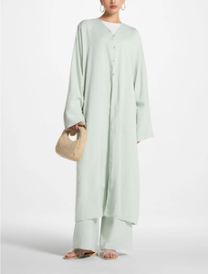 LEDUO Customized Vintage Casual Modest Light Green Placket Style Islamic <b>Kaftan</b> for Ramadan - Product Image 3
