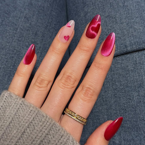<span class=keywords><strong>Uñas</strong></span> postizas de lujo de alta calidad al por mayor Gel suave de almendra corta personalizado <span class=keywords><strong>San</strong></span> Valentín corazón rojo ojo de gato prensa de primavera en las <span class=keywords><strong>uñas</strong></span> - Product Image 1