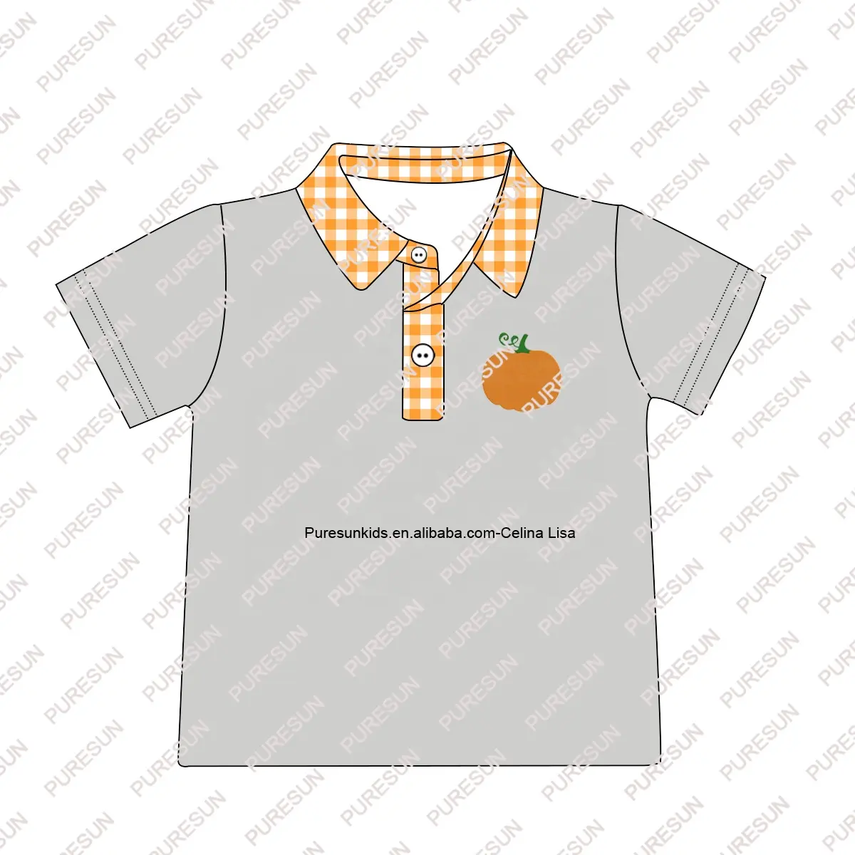 Puresun personnalisé automne récolte garçons polos avec citrouille broderie bébé garçons tricoté haut en coton