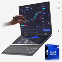OEM Baru 14 Inci Layar Sentuh Ganda Bisnis All in One PC Portabel Ganda Intel N100 DDR4 8GB PC 2 in 1 Laptop Sistem Win11