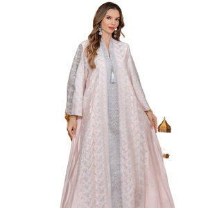 Vestido Abaya PROMISTAR Gris con Cuentas Florales hasta el Tobillo, para Mujer, Modesto, Transpirable, de Poliéster Egipcio, Antiestático, Gran Venta - Product Image 1