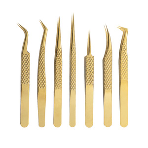 Pinzas para pestañas con textura de red de pesca, pinzas para pestañas postizas, pinzas para extensión de pestañas, rizador de pestañas con plumas doradas. - Product Image 1