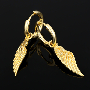 KRKC&amp;CO Hip Hop Hoop <strong>Earrings</strong> Angel <strong>Wing</strong> Charm Small Hoop <strong>Earrings</strong> Silver Gold Hoop <strong>Earrings</strong> with Angel <strong>Wing</strong> Charm - Product Image 4