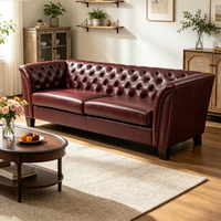 Klassisches Echtleder 3-Sitzer Chesterfield-Sofa mit Tiefen Knopfheftungen Antikes Wohnzimmer-Möbelstück