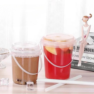 24oz 32 OZ Plastic Drink Buckets Wholesale Disposable Fruits Container Clear Bucket Cups With Lid