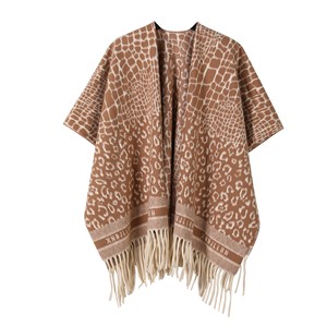 Châ<span class=keywords><strong>le</strong></span> Écologique Long à Franges Imprimé Léopard Style Urbain Occidental en Polyester Épais pour Femme – Cape Chaude Automne Hiver - Product Image 2