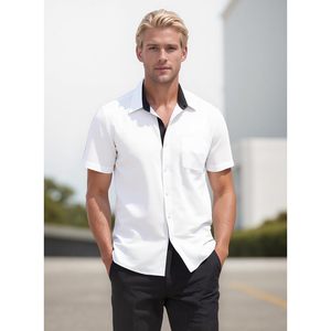 FOXA Men's Button <b>Down</b> Short Sleeve Dress Shirt Wrinkle Free Business Casual Top Summer Wear - Product Image 4