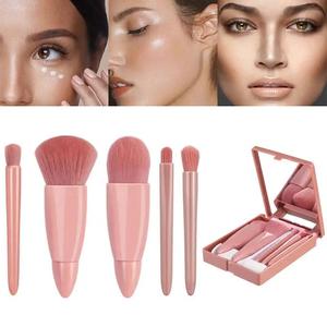 ชุดแปรงแต่งหน้าขนาดพกพา 5 ชิ้น แบบขายส่ง พร้อมกระเป๋าเครื่องสำอางขนาดเล็ก กระจก และอุปกรณ์เสริมครบชุด สำหรับใช้ระหว่างเดินทาง - Product Image 2