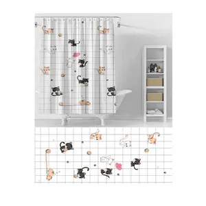 Cute cat pattern printed peva shower curtain kids bathroom shower liners for children with animals prints