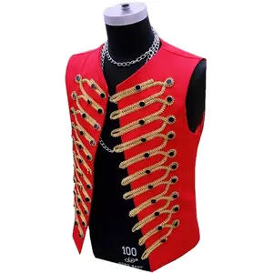 Men Red Stage Jacket Rock Band Vest Waistcoat Top Drummer