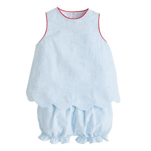 Abito classico con grande fiocco Seersucker vestito neonato con volant e Set di fiori abiti personalizzati per bambini in cotone - Product Image 3