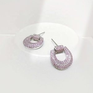 Precio de fábrica, pendientes de plata 925 con piedra rosa, joyería fina al por mayor, pendientes geométricos grandes de circonia con forma de estrella para mujer, 2026 - Product Image 4