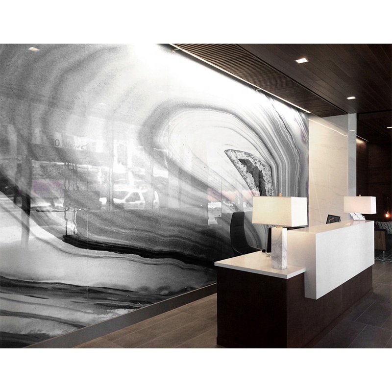 Стеклянная панель из драгоценного камня Агата серого цвета для вестибюля отеля