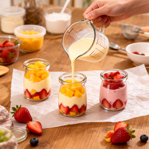 Piccolo Contenitore in <span class=keywords><strong>Vetro</strong></span> Trasparente Rotondo per Caramelle, Budini, Yogurt, Spezie, Miele - Barattolo in <span class=keywords><strong>Vetro</strong></span> all'Ingrosso - Product Image 5
