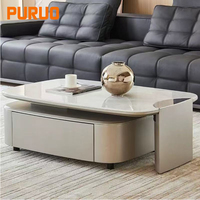 Table basse de style italien en marbre naturel, avec plateau en acier inoxydable bronze antique et rangement en MDF, table basse de luxe