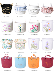 Cesta de Almacenamiento Redonda de Lona con Estampado Floral, <span class=keywords><strong>Gran</strong></span> Capacidad, con Volantes y Asas, Forro de EVA, para Cuarto de Niñas, Lavandería, Personalizable - Product Image 4