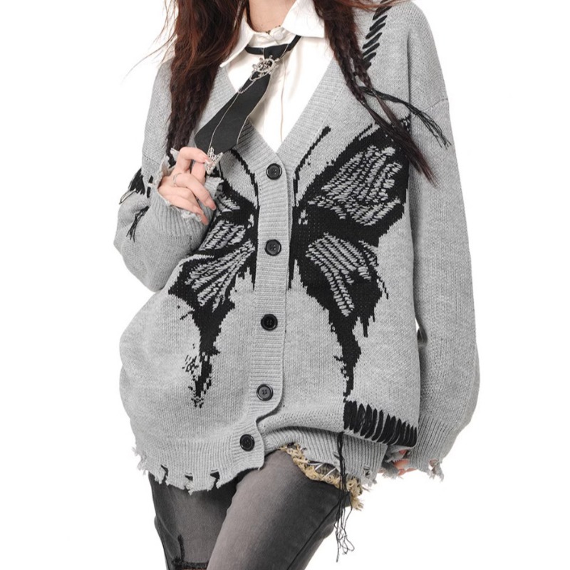 ハーリップトゥ Butterfly Yarn V-Neck Cardigan Chunky Knit Butterfly Cardigan: Handmade Wool Women's Sweater - Etsy