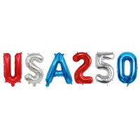 Ballons en aluminium de 16 pouces USA 250, lettres et chiffres rouges, blancs et bleus pour les décorations du 4 juillet et les célébrations du 250e anniversaire