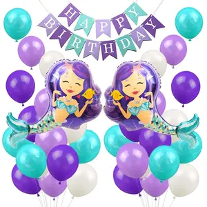 मरमेड गुब्बारे पार्टी सजावट मरमेड जन्मदिन मुबारक बैनर के लिए लड़कियों के जन्मदिन की पार्टी गोद भराई पार्टी की आपूर्ति