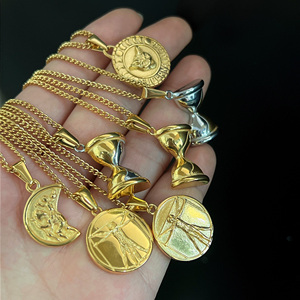 Kalung Kompas Liontin Salib 26 Gaya, Kalung Kompas Liontin Kepala Singa Liontin Liontin Sayap Malaikat Choker Vitruvian Pria - Product Image 4