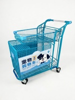 Chariot de courses robuste pour animaux de compagnie, 2 niveaux, en fil métallique, pour supermarché, avec cage inférieure sécurisée pour chiens, idéal pour les magasins de détail