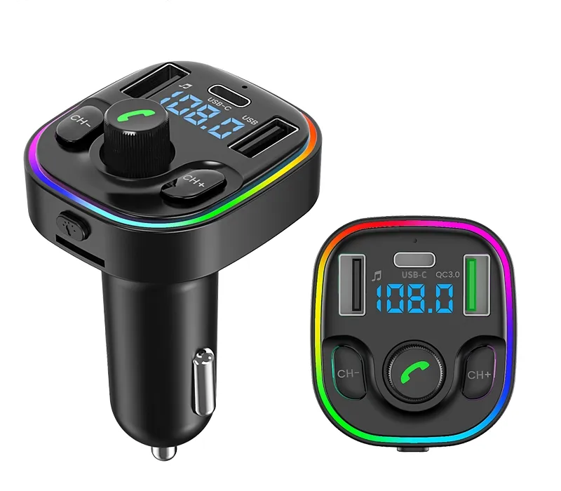 Scheda TF a 7 colori doppio USB c mani libere caricabatterie per auto veloce QC3.0 lettore audio MP3 kit trasmettitore Bluetooth Fm senza fili BT 5,0 per auto