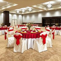 Housses de chaise jacquard personnalisées avec ceinture décorative, nappes rondes, housses de chaise de banquet, jupes de table pour mariage et hôtel