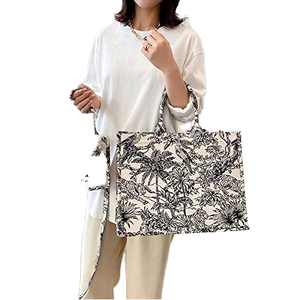 Jianghu Online Women's <b>Tote</b> Bag Custom Designers Fashion Jacquard Flowers Hook Loop Closure Large Capacity <b>Nylon</b> Lining Handbag - Product Image 3