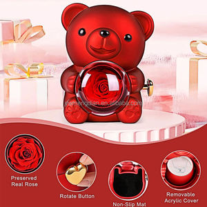 Caja de oso de lujo para el Día de San Valentín, caja de regalo de flores <span class=keywords><strong>eternas</strong></span> preservadas, caja de joyería con anillo de Rosa giratorio - Product Image 2