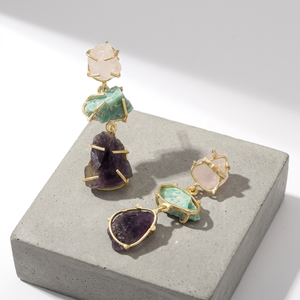 Pendientes Geométricos de Piedra Natural, Chapados en Oro, Estilo Bohemia, Joyería para Mujer, Uso Diario, Pieza Destacada - Product Image 5