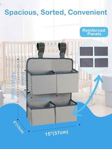 Organisateur de couches suspendu pour berceau, avec 4 poches profondes, support de couches pour table à langer, empileur de couches suspendu, organisateur de rangement pour chambre d'enfant - Product Image 4