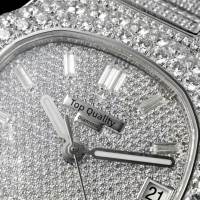Montre de luxe pour homme APS, avec moissanite VVS haut de gamme, bracelet en acier inoxydable 40 mm, verre saphir, aiguilles complètes