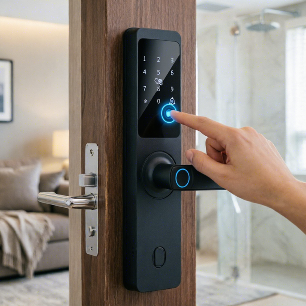 Multilingual Configuration Smart Front Door Lock WiFi APP Control Semi Automatic Fingerprint Electronic Password Key Card Lock · image 4
