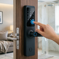 Serrure de porte intelligente multilingue avec contrôle WiFi par application, semi-automatique, empreinte digitale, mot de passe électronique et carte-clé