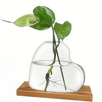 Nouveau design de décoration de table de salon transparente Vase en verre de bureau hydroponique à la mode avec cadre en bois