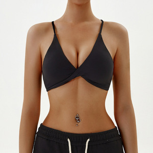 Wholesale Women's Twist Front Y-Back Sports <b>Bra</b> V-Neck Triangle Cup Yoga <b>Bra</b> with <b>Removable</b> <b>Pads</b> Quick Dry Breathable Activewear - Product Image 6