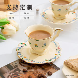 TaoBenYao European Style Ceramic Coffee Cup <b>Set</b> With Floral Pattern And Gold Trim For Home <b>Afternoon</b> <b>Tea</b> Use - Product Image 4