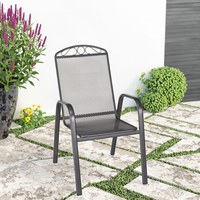 Chaise de salle à manger intérieure/extérieure de qualité commerciale, revêtement électronique en maille métallique empilable, design moderne et confortable en acier gris fer antirouille