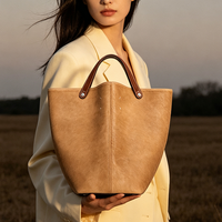 Tas Tote Kulit Asli Buatan Pabrik Model Terbuka Warna Coklat Kapasitas Besar untuk Wanita, Cocok untuk Kerja, Supplier Grosir