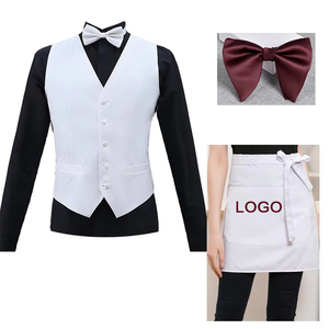 Gilet Professionale Bianco per Matrimoni <span class=keywords><strong>e</strong></span> Feste, Uniforme per Camerieri di Hotel <span class=keywords><strong>e</strong></span> Ristoranti, con <span class=keywords><strong>Papillon</strong></span> <span class=keywords><strong>e</strong></span> Grembiule - Product Image 1