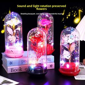 <span class=keywords><strong>Abat</strong></span>-<span class=keywords><strong>jour</strong></span> en verre rose fleur éternelle en feuille d'or 24 carats, ornement musical lumineux rotatif pour la Saint-Valentin et l'anniversaire. - Product Image 2