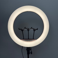 Lampu Cincin LED 18 Inci 50W 2700K-7000K Dapat Diredupkan dengan Remote, Tripod Besi 2.6m 110V-245V untuk Live Streaming dan Makeup, 256 LED Beads, 3 Pemasangan Ponsel