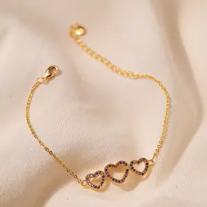 2023 Clean Fit Fashion Bracelet Hot Brass Gold Plated Bracelet Colorful Zircon Hollow Heart Bracelets For Women