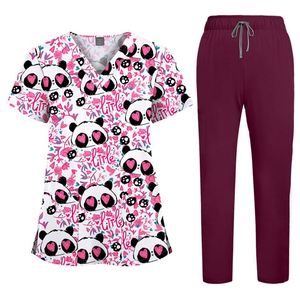 Tenue d'hôpital unisexe à manches courtes en polyester et élasthanne, imprimée, col en V, pour clinique dentaire, cadeaux - Product Image 3