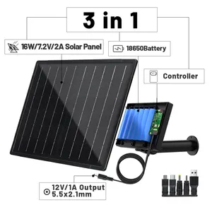 Factory 16W 12V Solar Panel Charger Built-in 66.6Wh Battery DC 5521 Plug Solar Panel For Lawn Lights Or Pet Feeder Bowls Etc.