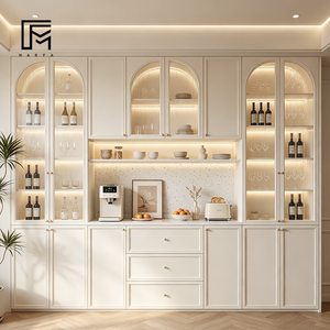 MARFA Designer French Country Custom Sideboard <strong>Cream</strong> <strong>Bookcase</strong> Arch Fluted LED Glass Door for Luxury Villa Dining Room Apartment - Product Image 1