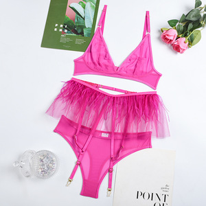 <b>Women's</b> Exquisite Exotic Sexy Lingerie Set Fuchsia Lace Nightwear Bandage Panty Angle Underwear Mesh Fabric Bras Suit - Product Image 6