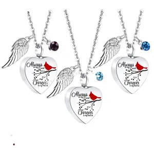 12 Birthstones Charms Angel Wings Heart Cremation Jewelry Pet Ashes Pendant Urns Necklace for human for pet ashes